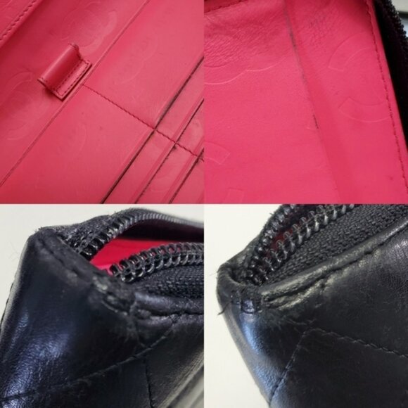 Authentic Chanel Cambon Long Zip Around Wallet Black Pink Organizer - Picture 12 of 14